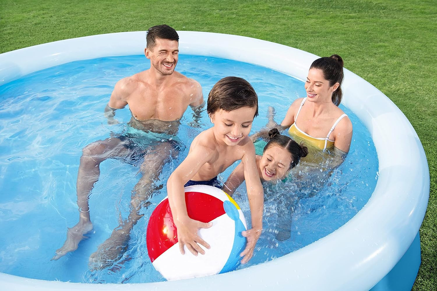 Set piscină supraterană Bestway Fast Set cu pompă de filtrare Ø 244 x 61 cm, albastră, rotundă