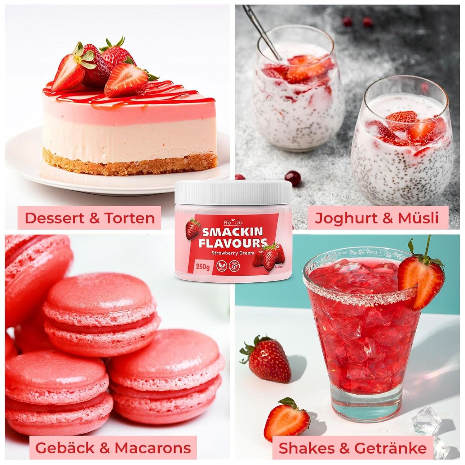 He-Ju, Pulver mit Erdbeergeschmack, 250 Gramm Aromen Naty Shop