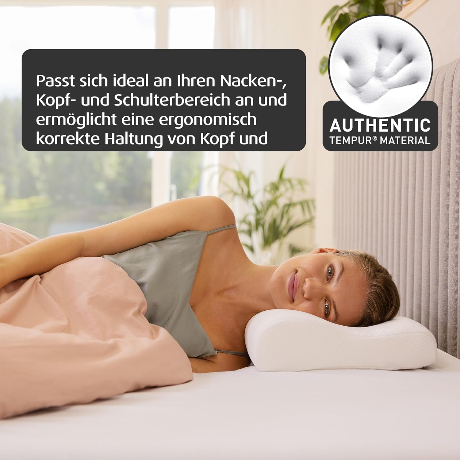 Pernă de dormit TEMPUR Original din spumă cu memorie, pernă ergonomică cu suport pentru gât pentru persoanele care dorm pe o parte și pe spate, senzație fermă, Queen M (61 x 31 x 10/7), alb