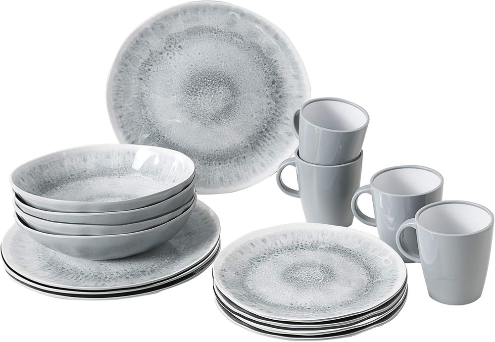 ESS Geschirr, Melamin, Lunchset, 16-teilig Geschirrsets Naty Shop Stonetouch Pearl