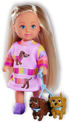 Simba Evi Love Dogs, Puppe mit Zwei süßen Dackeln an der Leine, 12cm Spielpuppe, ab 3 Jahren