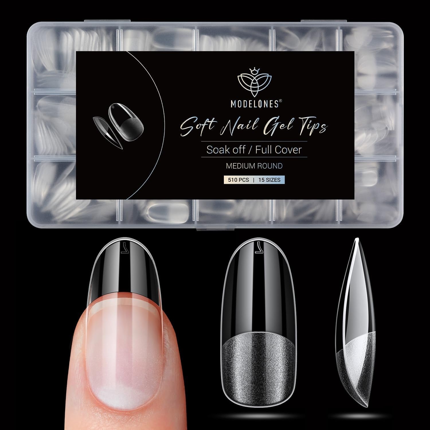 Modelones Tips Unghii 510 Piese - Set Tips Unghii Acoperire Completă, Set Tips Gel, Tips Unghii Rășină PMMA Pre-Lustruire, Unghii Artificiale pentru Lipire pe Nail Art DIY, Squoval Scurt