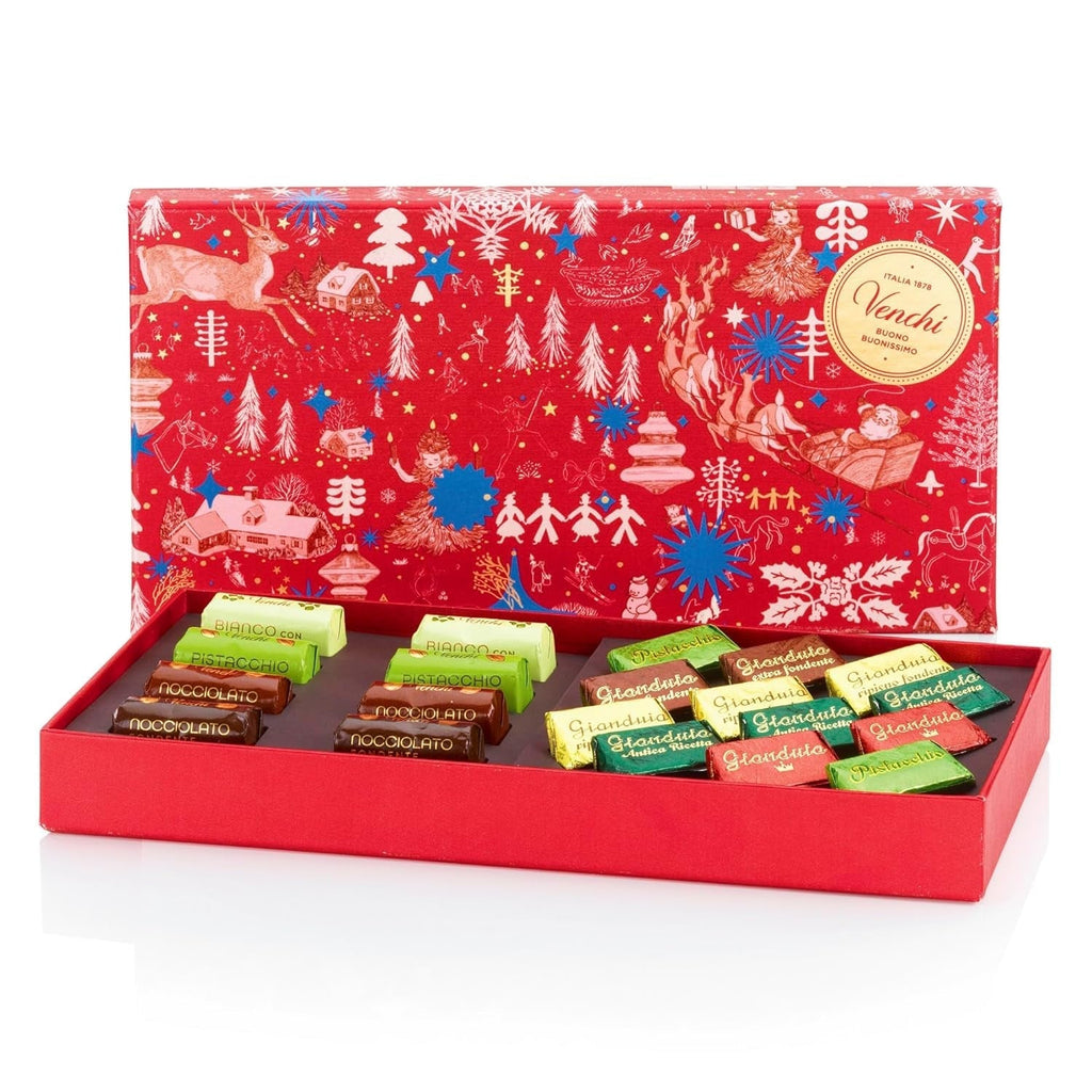 Venchi - Christmas Collection - Cutie cadou cu diverse tablete de ciocolată și ciocolată Chocoviar Bomboane de Ciocolata Naty Shop Lingouri Gianduiotti
