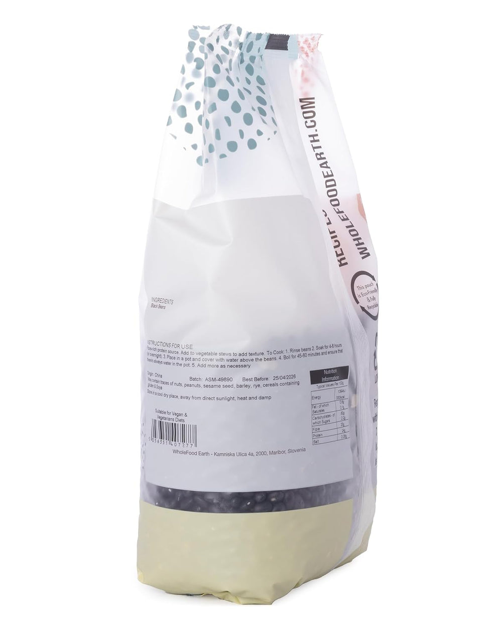 Schwarze Bohnen Wholefood Earth 1 kg gentechnikfrei Natürlich reich an Ballaststoffen und reich an Proteinen