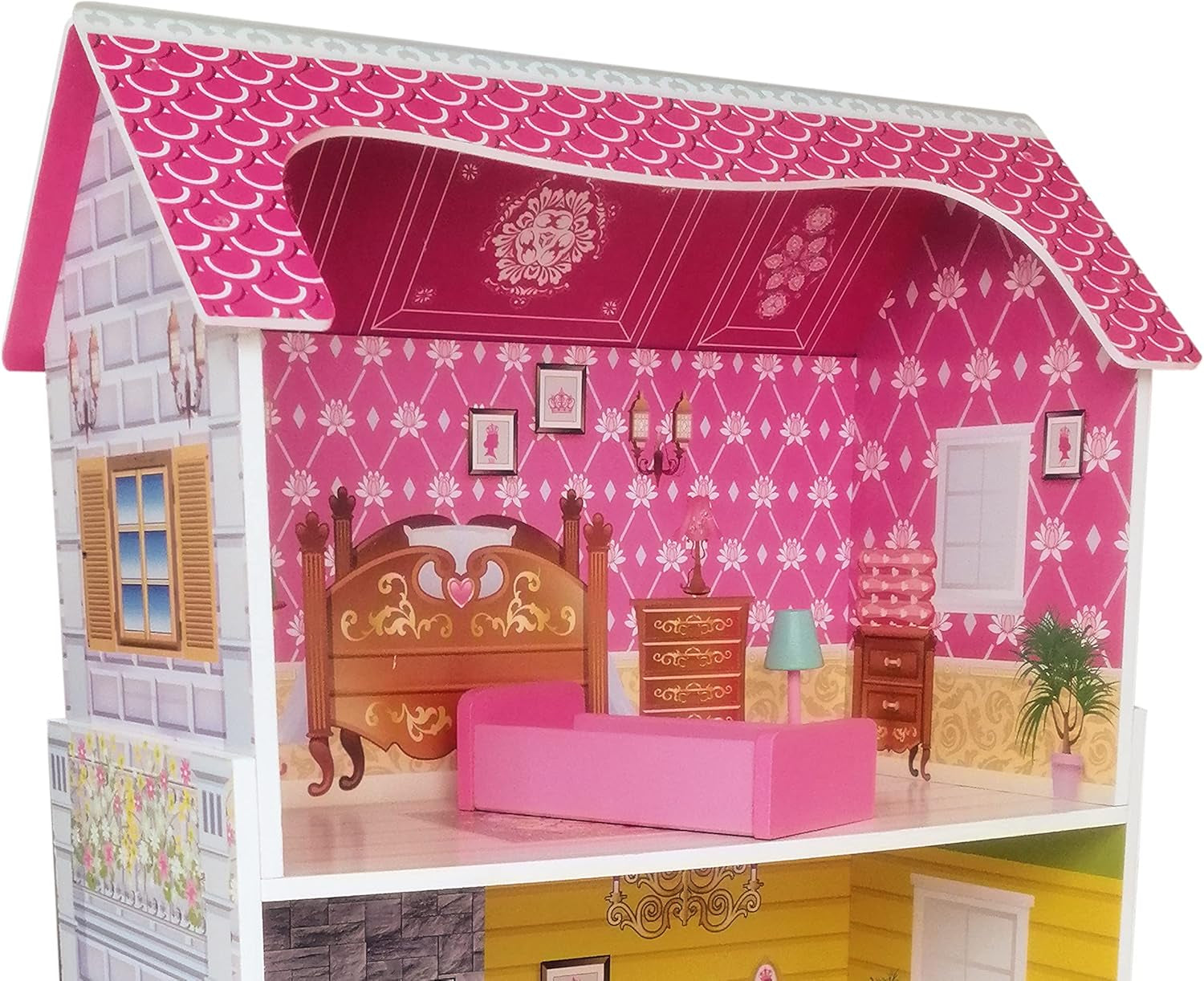 Teorema 40602 – 3-stöckiges 5-Zimmer-Puppenhaus aus Holz, Höhe 96 cm, Möbel & Dekorationen Naty Shop Puppenhäuser