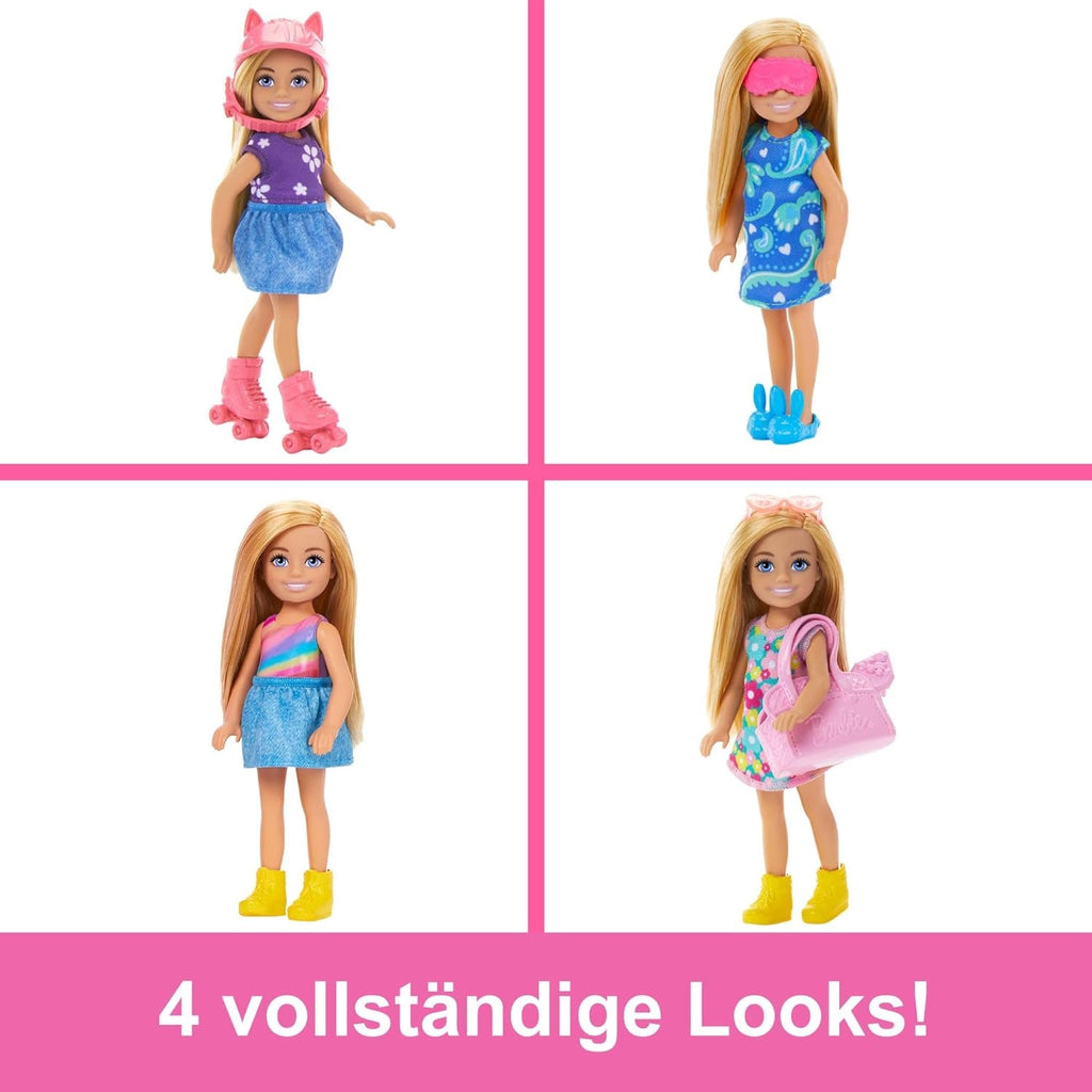 Barbie Chelsea păpușă și dulap Playset cu haine și accesorii, set de 17 piese, pliabil pentru a juca pe drum și depozitare, HXN03 Papusi Naty Shop
