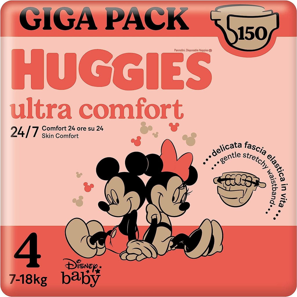 Huggies Ultra Comfort, scutece mărimea 4 (7-18 kg), design Disney, pachet de depozitare Mama si Copilul Naty Shop 4, 150 scutece