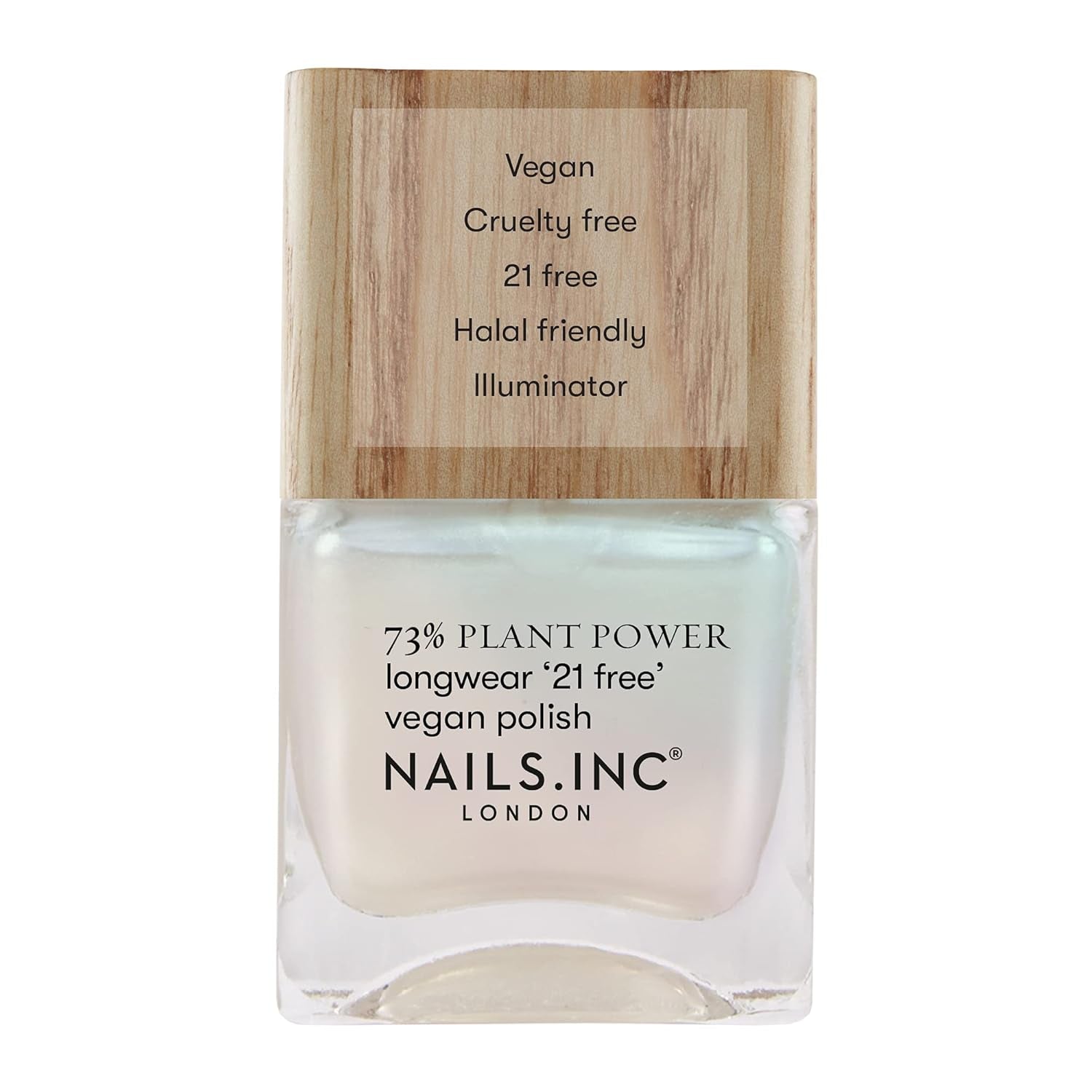 Nails Inc - Oja vegană GLOWING SOMEWHERE Plant Power - 73% pe bază de plante, 100% vegană și fără cruzime - Manichiură perfectă, sidefat strălucitor - Pentru o nail art ecologică