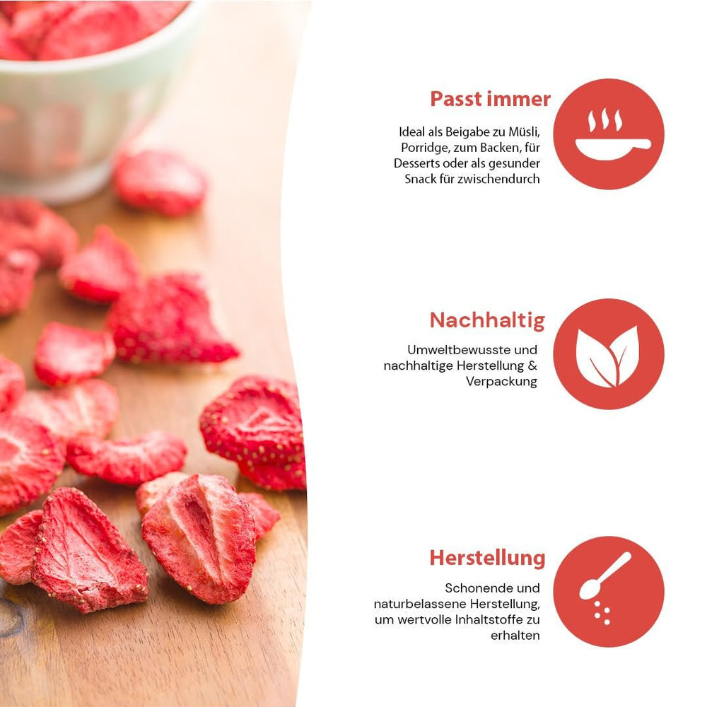 '- 150 g căpșuni liofilizate 100% naturale și pure - Căpșuni uscate în felii - Fructe uscate liofilizate fără adaos de zahăr - Cipsuri de căpșuni neîndulcite Produse deshidratate Naty Shop