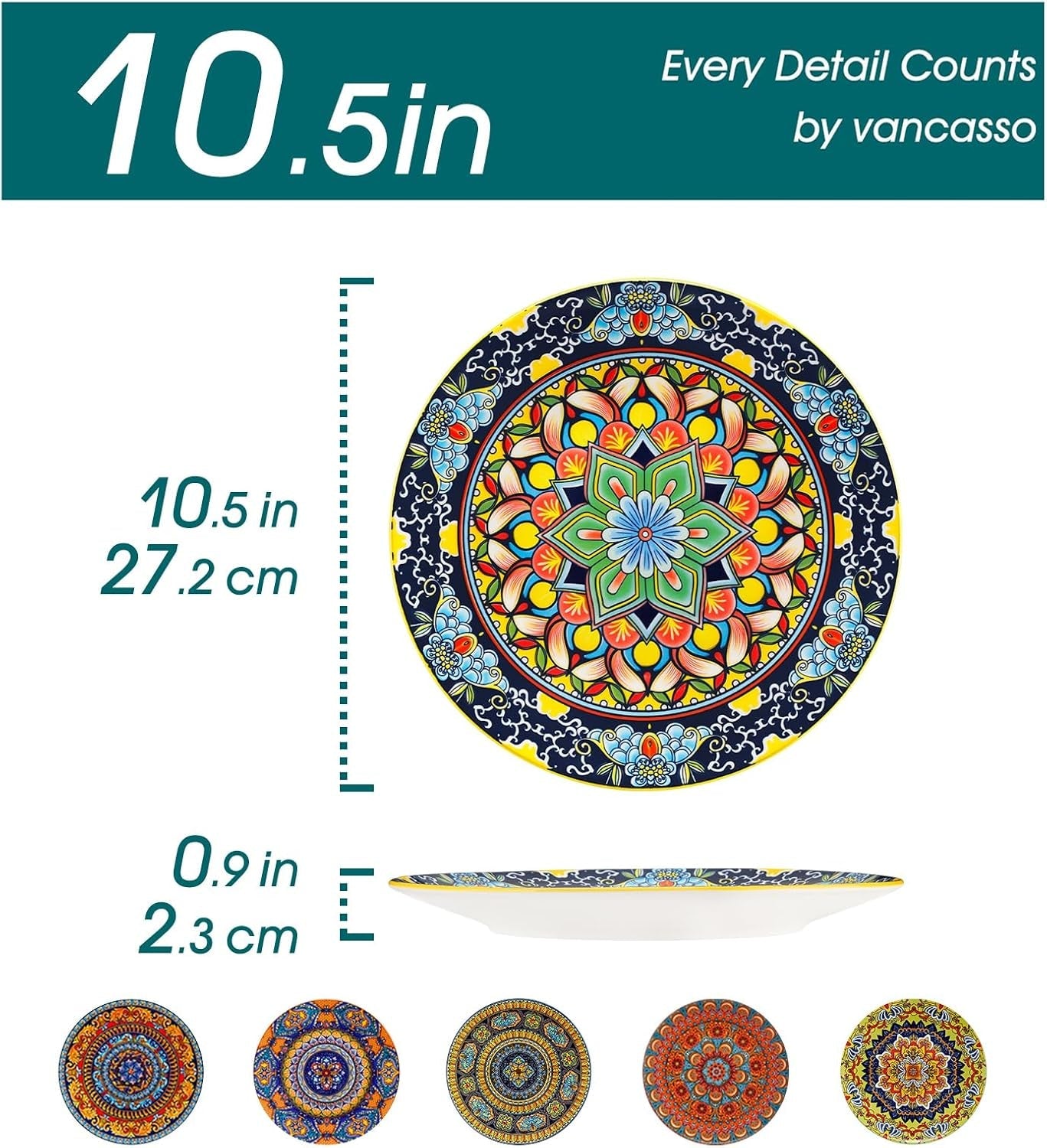 Set de farfurii de cină de 6 persoane, set de farfurii vancasso KRVI pentru 6 persoane, set de farfurii Ø 27 cm, potrivit pentru mașina de spălat vase și cuptorul cu microunde, farfurii pentru paste, farfurii pentru micul dejun, farfurii pentru tort