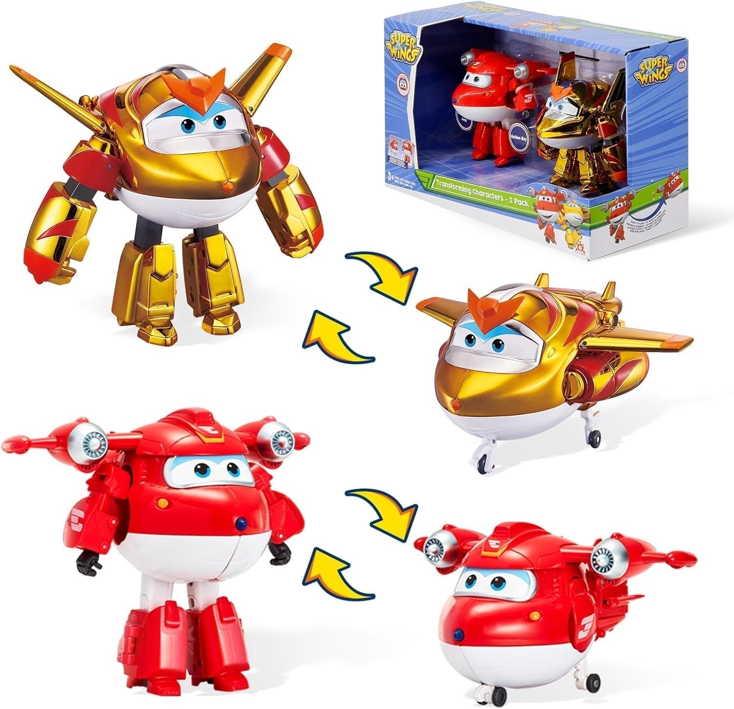 Auldey EU740283 Super Wings Transformer Figur JETT Supercharge 12 cm, bunte Actionfiguren Naty Shop Jett Golden Boy