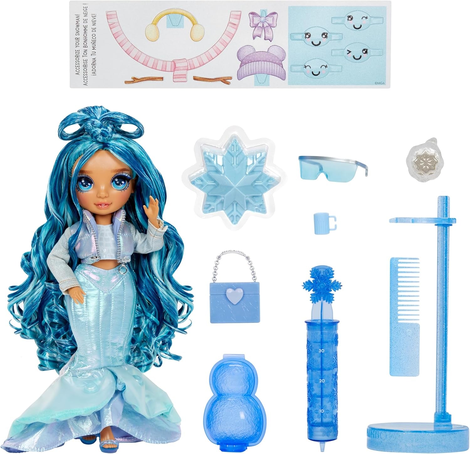 Rainbow High Winter Wonderland - Skyler (Blau) - 28 cm Modepuppe, mit Verstecktem Magischem Schnee, der Sich mit Wasser Aufbauscht, mit Schneemann-Set, Geeignet für Kinder von 4-12 Jahre und Sammler
