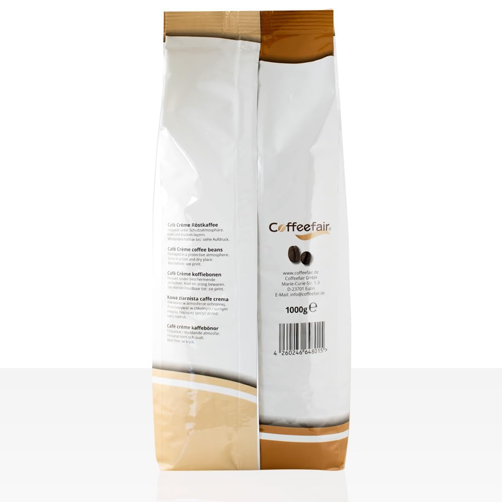 Coffeefair Cafe Creme Kaffeebohnen in Barista Qualität - 1kg für Kaffeevollautomaten, Mischbohne für Kaffee oder Espresso verwendbar, schonende Trommelröstung