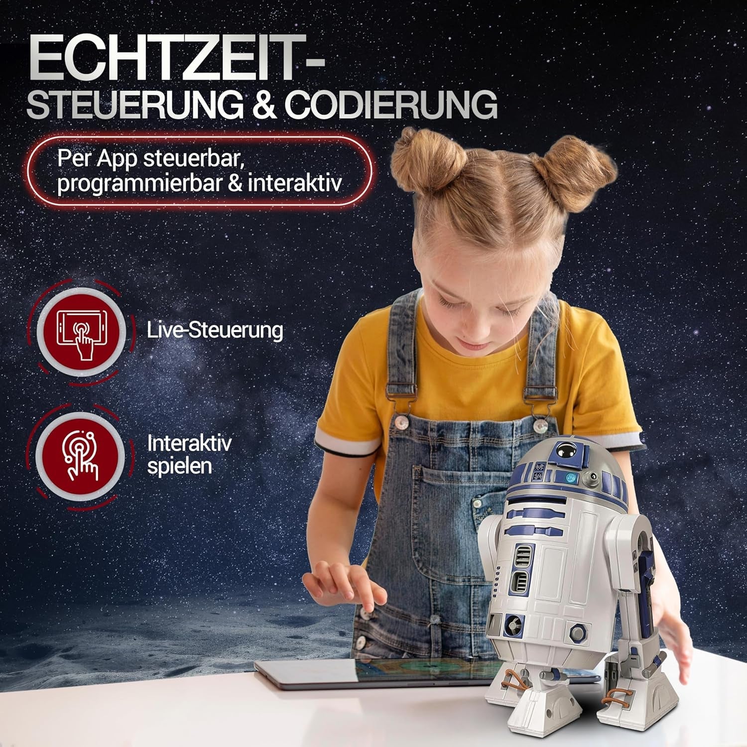 Clementoni Star Wars R2-D2 Roboter - Bausatz mit über 50 Teilen für Kinder ab 8 Jahren - Inkl. App zur Programmierung - Lernspielzeug mit Mint-Ansatz - 59457