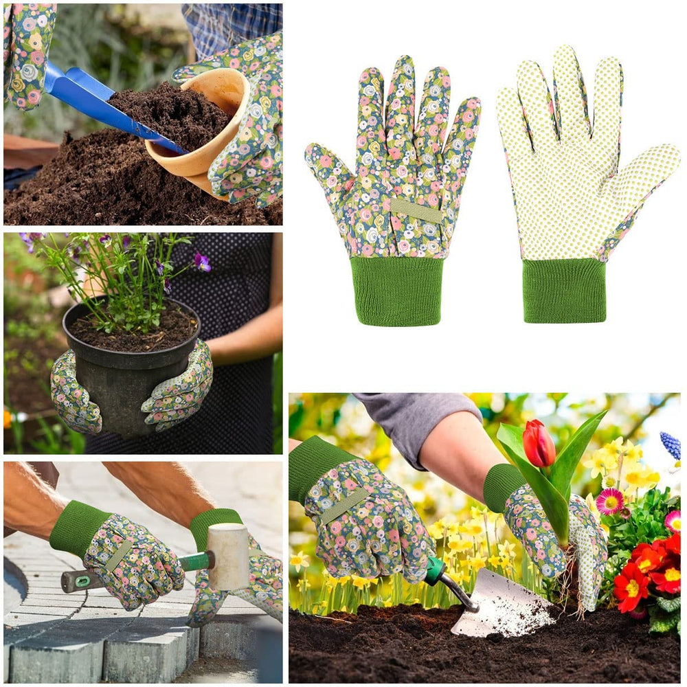 Handschuhe Für Garten, 2Er Set Gartenhandschuhe, Antirutschbeschichtung Arbeitshandschuhe, Einheitsgröße Arbeitshandschuhe Mit Pvc-Punkten Und Reißfester Canvas-Stulpe Zum Pflanz & Gartenarbeit
