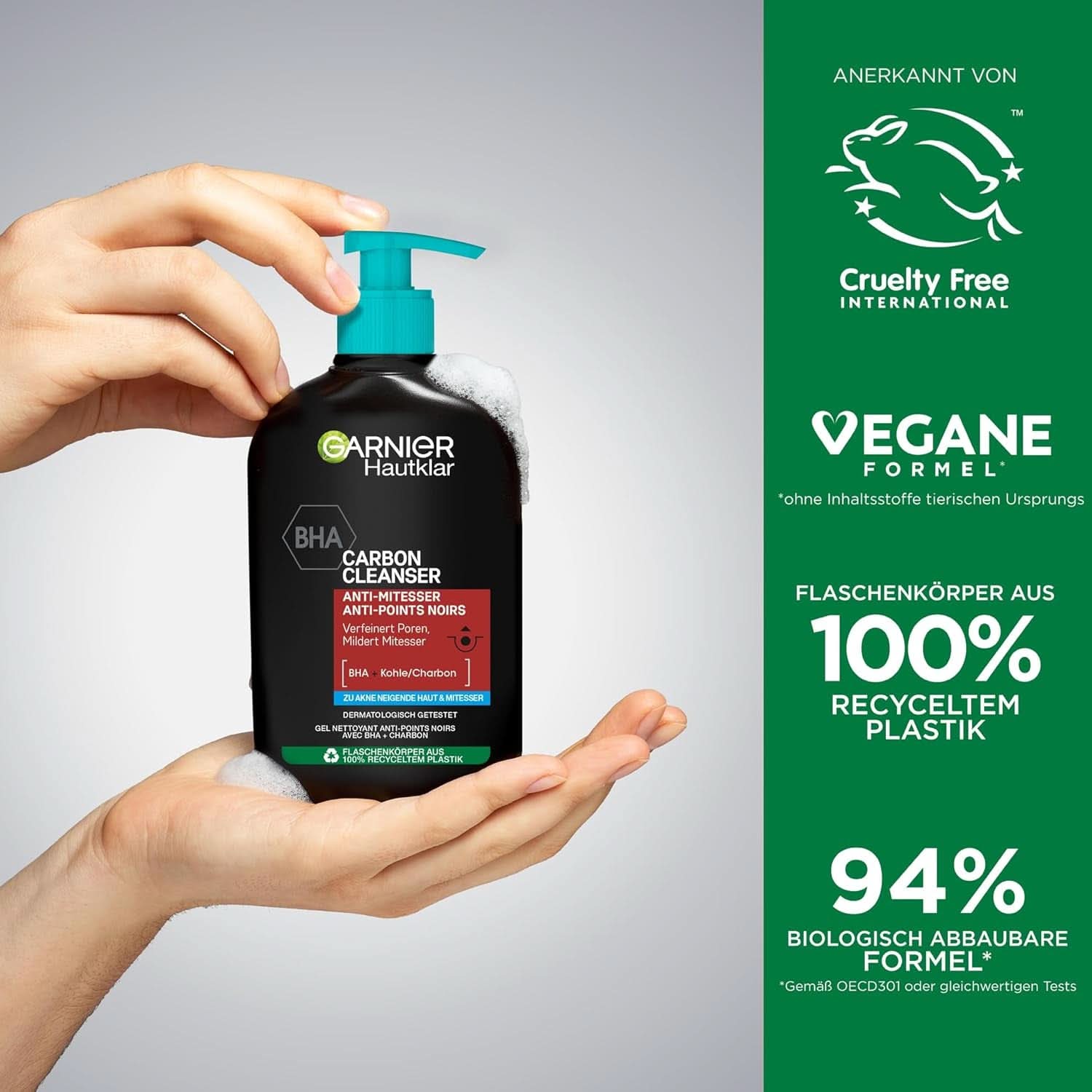 Garnier Charcoal Cleanser Gesichtsreinigungsgel gegen Mitesser und Pickel, 250 ml, Dusche und Bad, Naty Shop