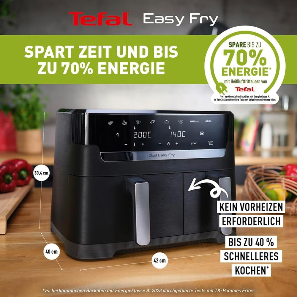 Tefal Dual Easy Fry Heißluftfritteuse mit zwei Kammern, 5,2/3,1 Liter Fassungsvermögen, zwei unabhängigen Schubladen, 7 Programmen Haushaltsgeräte Naty Shop
