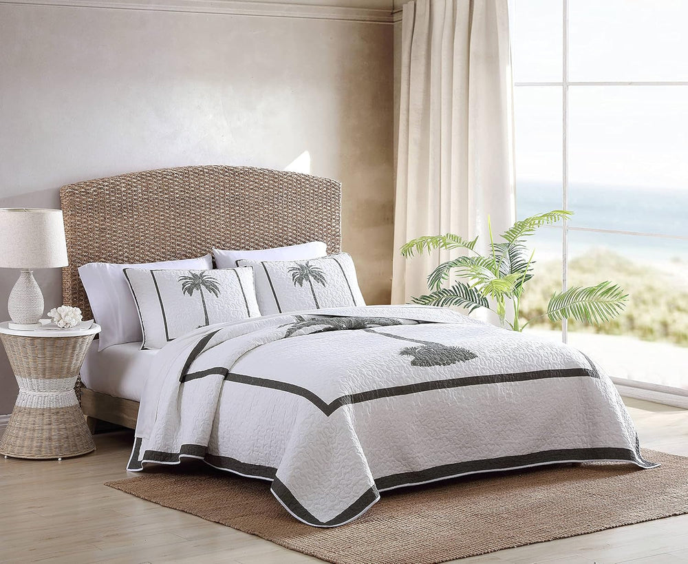 Tommy Bahama Palm Island-Kollektion | Bettdecke – 100 % Baumwolle, wendbar, weich und atmungsaktiv, vorgewaschen für zusätzliche Weichheit, Kingsize-Bett, grau. Bettdecken und Steppdecken von Naty Shop