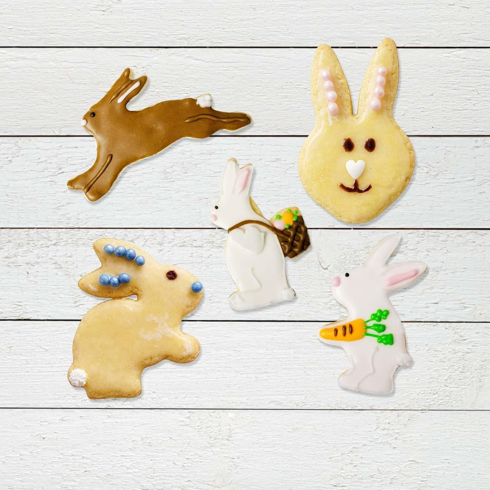 Set de 5 forme de biscuiți cu iepuraș de Paște, forme de biscuiți, forme de biscuiți și fondant, forme de biscuiți din oțel inoxidabil de înaltă calitate, ajutor de bucătărie, culoare: argintiu