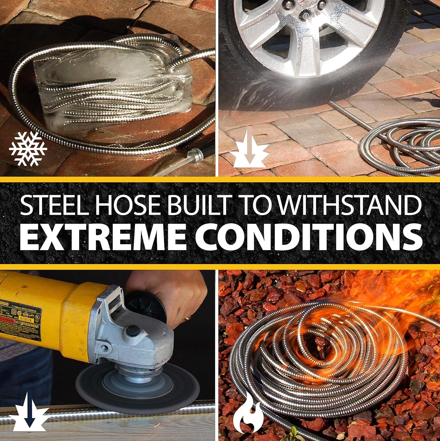 Furtun de grădină de 30 m, furtun de apă metalic din oțel inoxidabil 304, 30 m, furtun flexibil, anti-îndoire, ultra-ușor și durabil, rezistent la rupere, ușor de înfășurat, 500 PSI