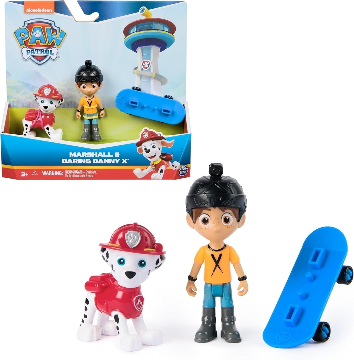 PAW PATROL Hero Pups – Actionfiguren-Set mit 1 Verfolgungshund-Figur, 1 Chaos-Katzenfigur und 1 Besserwisser-Bürgermeister-Figur, Spielzeug, geeignet für Actionfiguren ab 3 Jahren, Naty Shop Marshall Denny X
