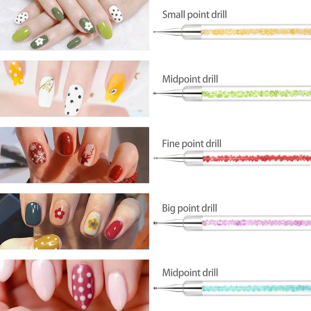 Sularpek 5 Stück Nagel Pinsel, Nageldesign Pinsel, Dotting Tool, Nail Art Liner Pinsel, Nagelverlängerung Gelpinsel, Nagelbürste Für Punktierungen, Zeichnen, Für DIY Nail Art Design
