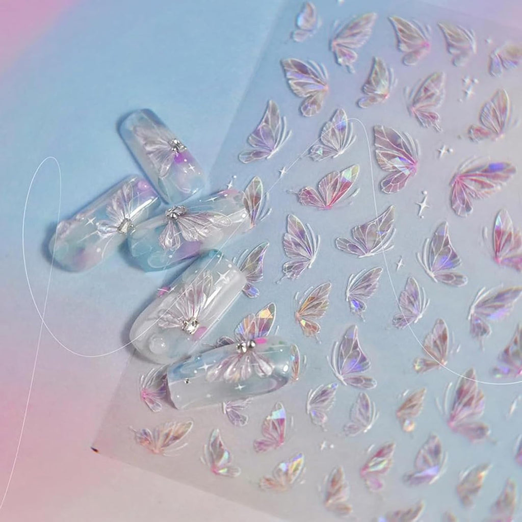 3 Stück Nagelsticker, Selbstklebend Glänzend Aurora Schmetterling Nagelsticker, Farbe Erleichterung Schmetterlinge Nagelsticker, Nail Art Dekoration Nagel Design Zubehör, Für Frauen Nagel DIY Art