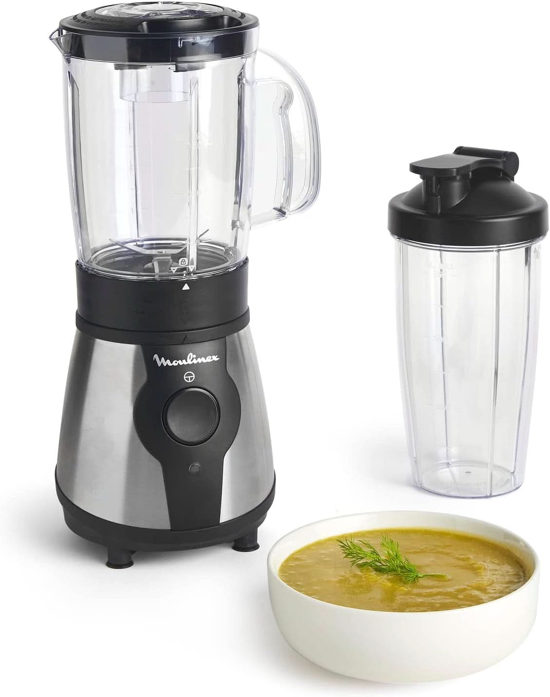 Blend&Go LM1B1D 300W Mixer, Smoothie-Mixer Mit 750 Ml Kunststoffkrug, Inclusive 750 Ml Tragbarer Flasche, 4 Abnehmbaren Klingen, Edelstahloberflächen Mutter und Kind Naty Shop