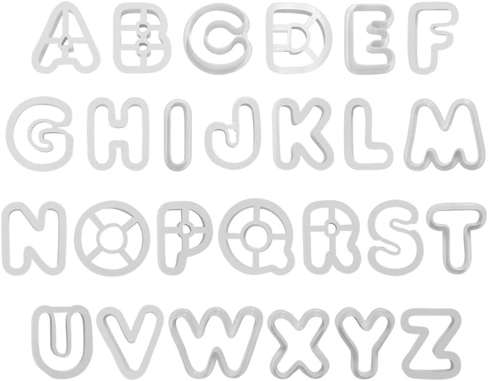AN300 Forme de biscuiți Jem Alphabet pentru decorarea torturilor și a torturilor din zahăr, asortate, plastic, fildeș, 5 x 1,3 x 5 cm, set de 26 de piese