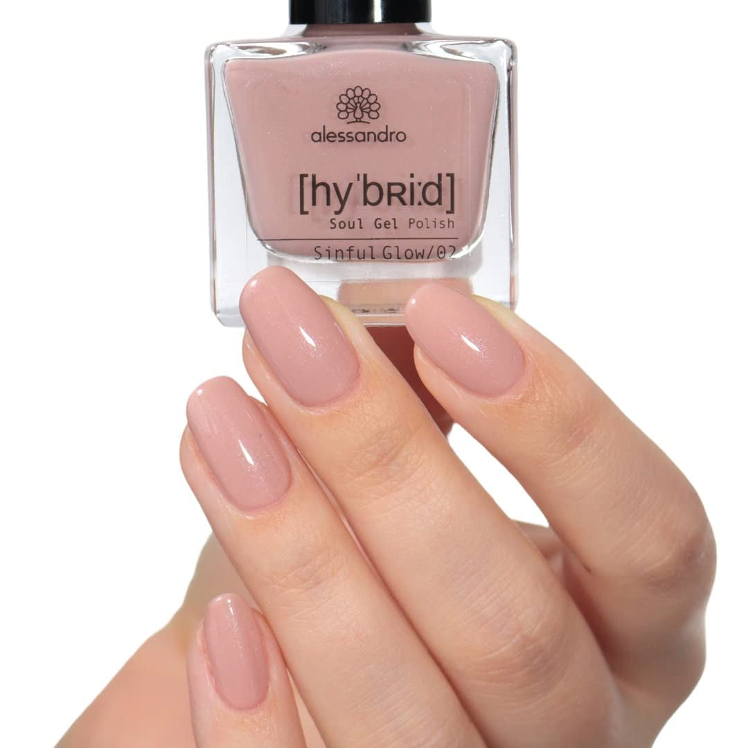 Oja HYBRID alessandro Sinful Glow - Nuanță Nude - Unghii perfecte în doar 3 pași, fără LED - rezistă până la 10 zile! 8 ml
