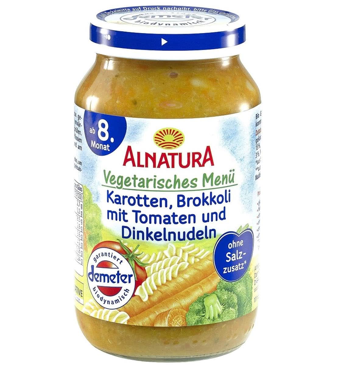 Bio-Karottenbrokkoli mit Tomaten und Dinkelnudeln, ab dem 8. Monat, 220G Mutter und Kind Naty Shop