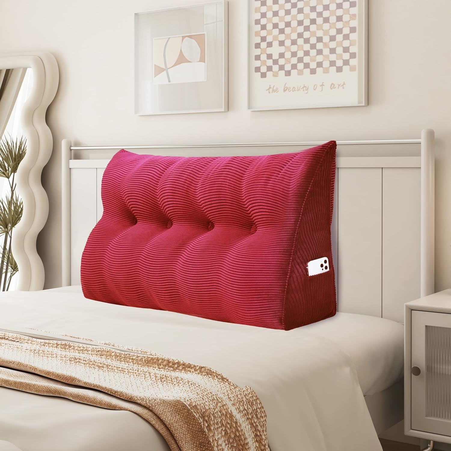 Pernă Johnear cu pană, pernă de citit pentru pat și canapea, pernă pentru spătar, pernă pentru tăblie, pernă lombară triunghiulară mare (gri, 45 cm)