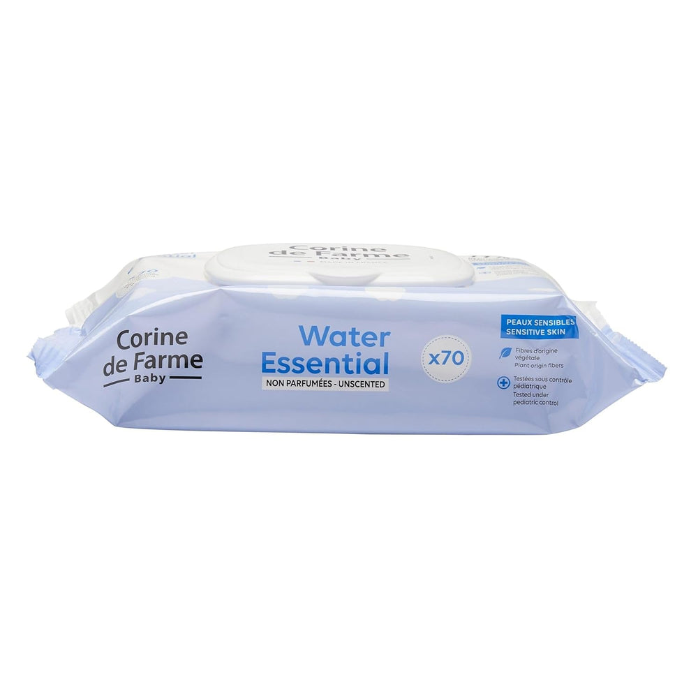 Șervețele umede Change Water Essential pentru bebeluși x70 - Produs de toaletă din fibre vegetale - Apă ultrapurificată 99% - Igienă de la naștere - Capac resigilabil