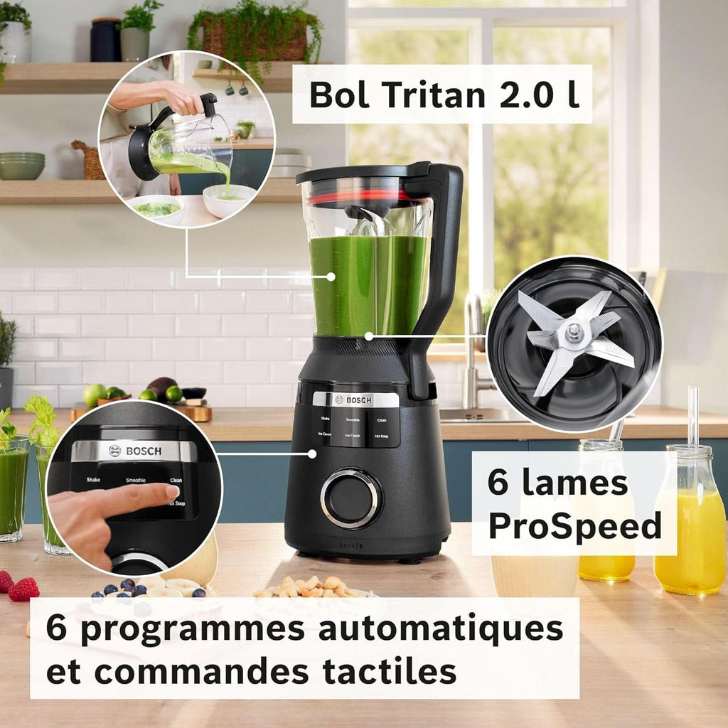 Vitapower Stabmixer, Serie 6, 1.800 W, 6 Programme, Prospeed Klingen, Tritan™-Krug, Schwarz, MMB6652B Bucatarie Naty Shop