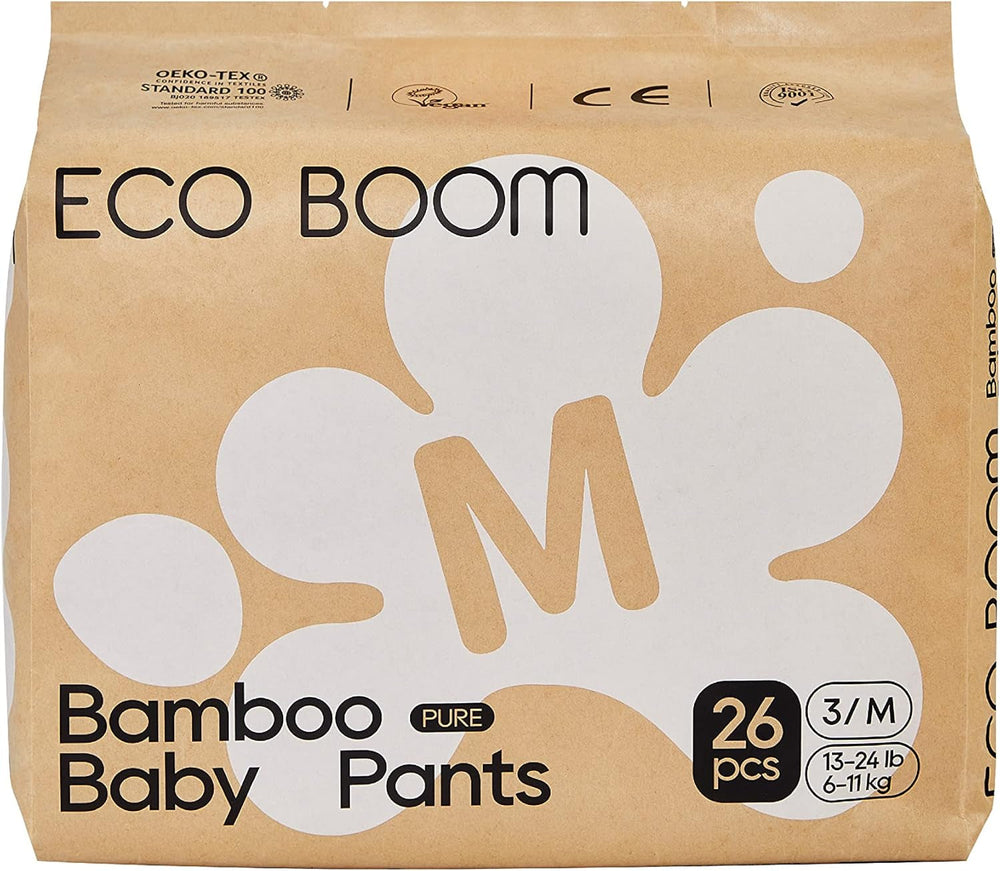 Scutece-chiloți ECO BOOM pentru bebeluși din bambus – Mărimea 6 (20 kg), Scutece de tip „pull-up” pe bază de plante (17 bucăți) – Calitate organică premium, fără parfum, prietenoase cu pielea și super absorbante