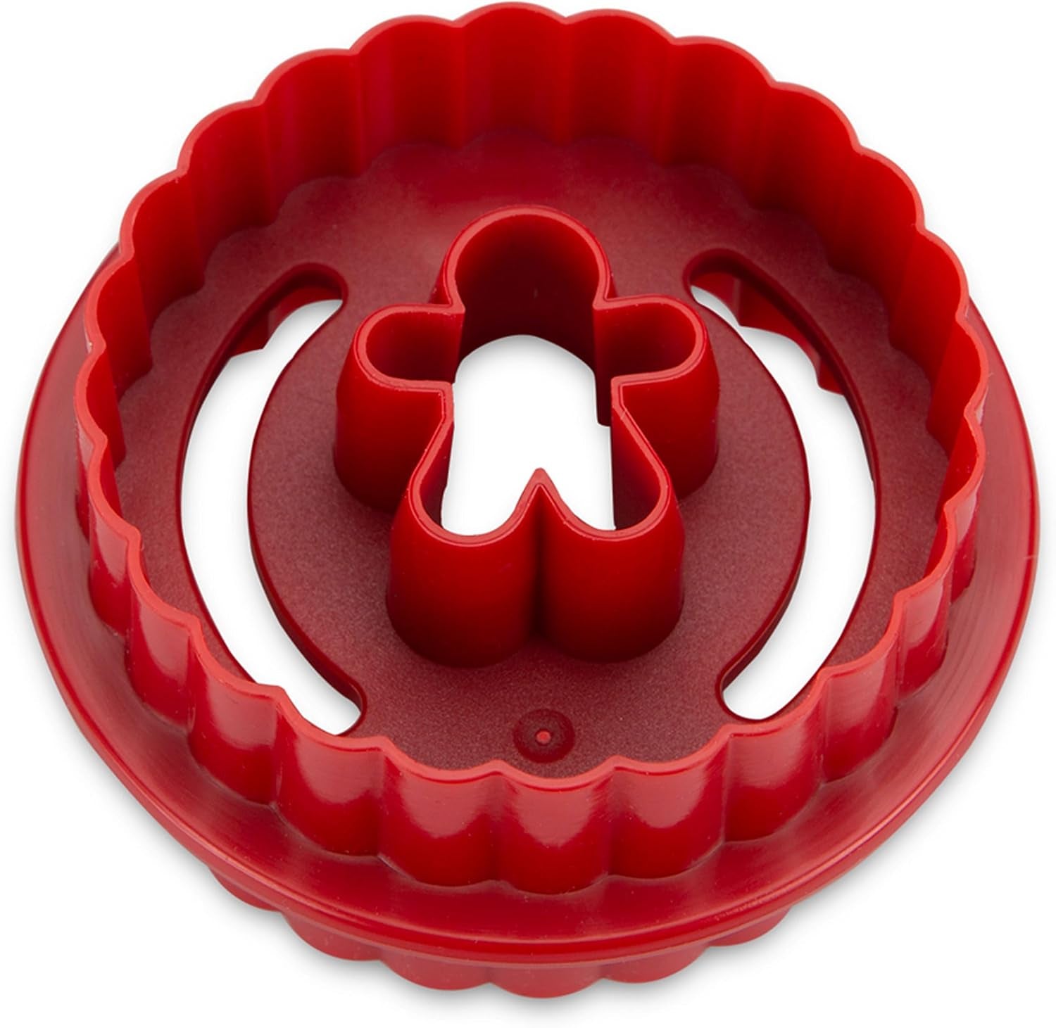 Formă de biscuiți Städter Linzer, omuleț de turtă dulce, ondulată, față-verso, plastic ABS, roșie, diametru: 5,5 cm, înălțime: 3 cm, 954145