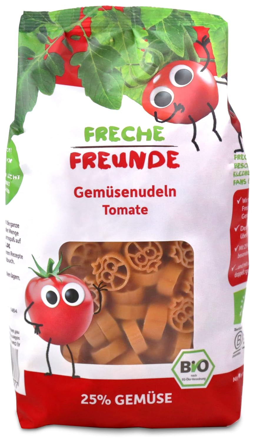 Freche Freunde Bio-Gemüsenudeln „Karotte“, 25 % Gemüseanteil, vegan, 6er-Pack (6 x 300 g)