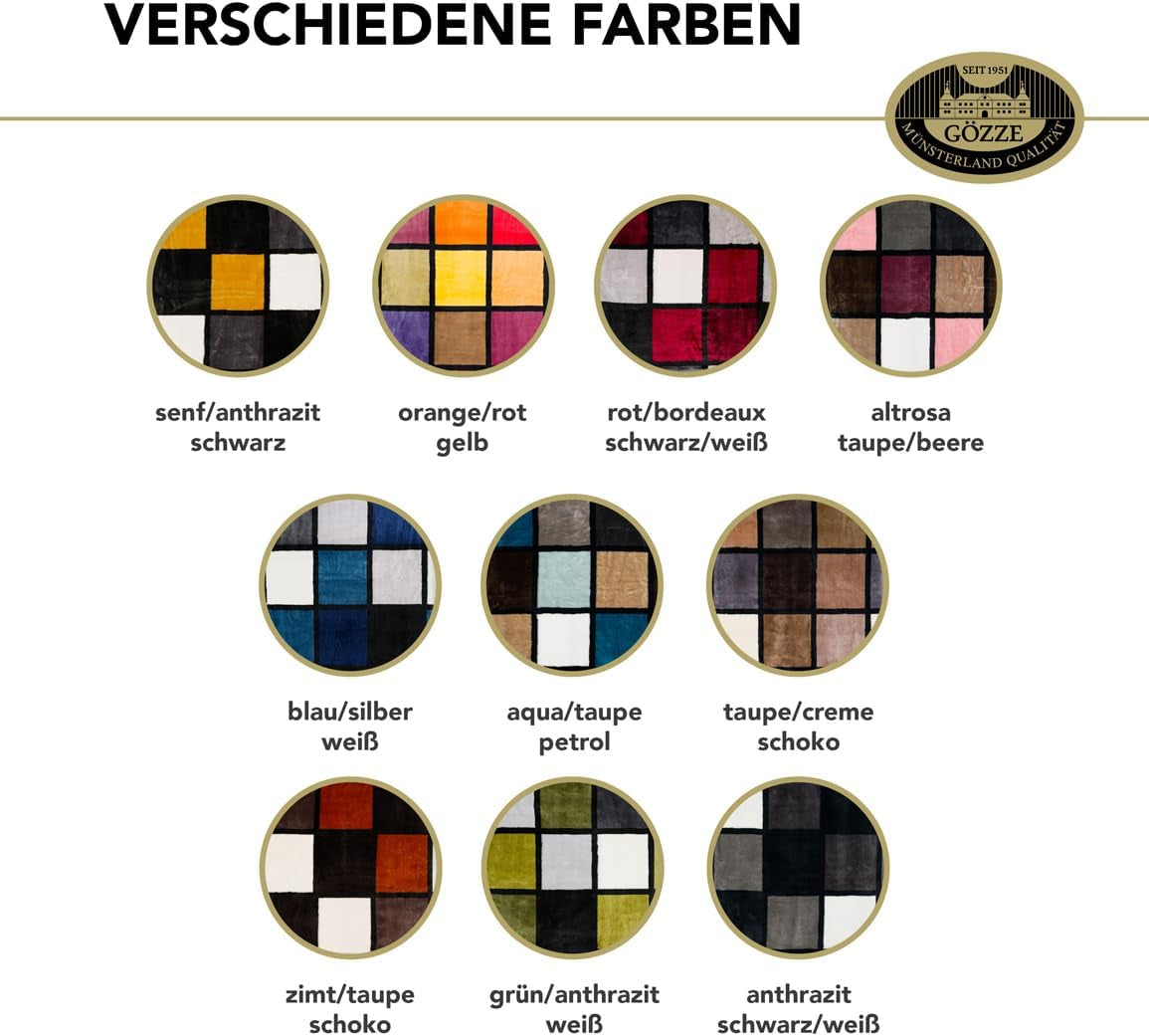 Gözze - Weiche und bequeme Decke, Kaschmirgefühl, schweres Stoffgewicht 500 g/m², Antigua, 150 x 200 cm - Senf/Schwarz/Weiß Betten und Decken Besuchen Sie den Gözze-Store