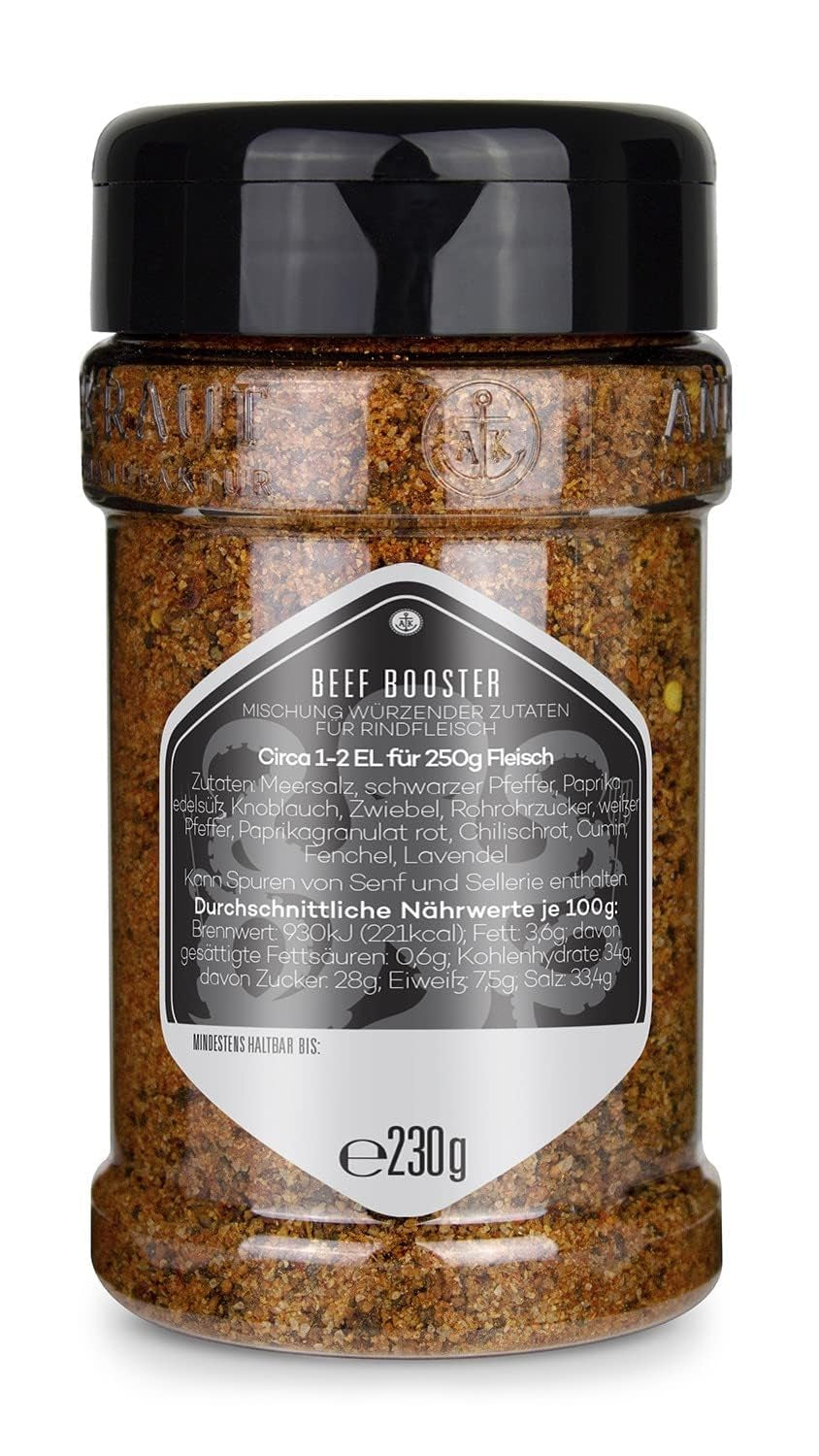Ankerkraut Beef Booster, Rub Brisket und Steak Gewürz, Gewürzmischung für Fleisch, 230g im Streuer