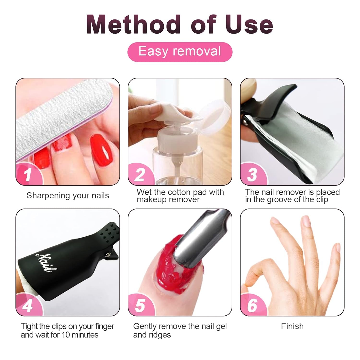 Hanyousheng Nagellackentferner Clips, Nagel Clips,10 Stück Schwarz Nagelclips, Nagel Klammer, Nails Art ​Gel Cap, Soak off Clip Cap UV Gel Poliermittel Entferner Wrap Nail Tool