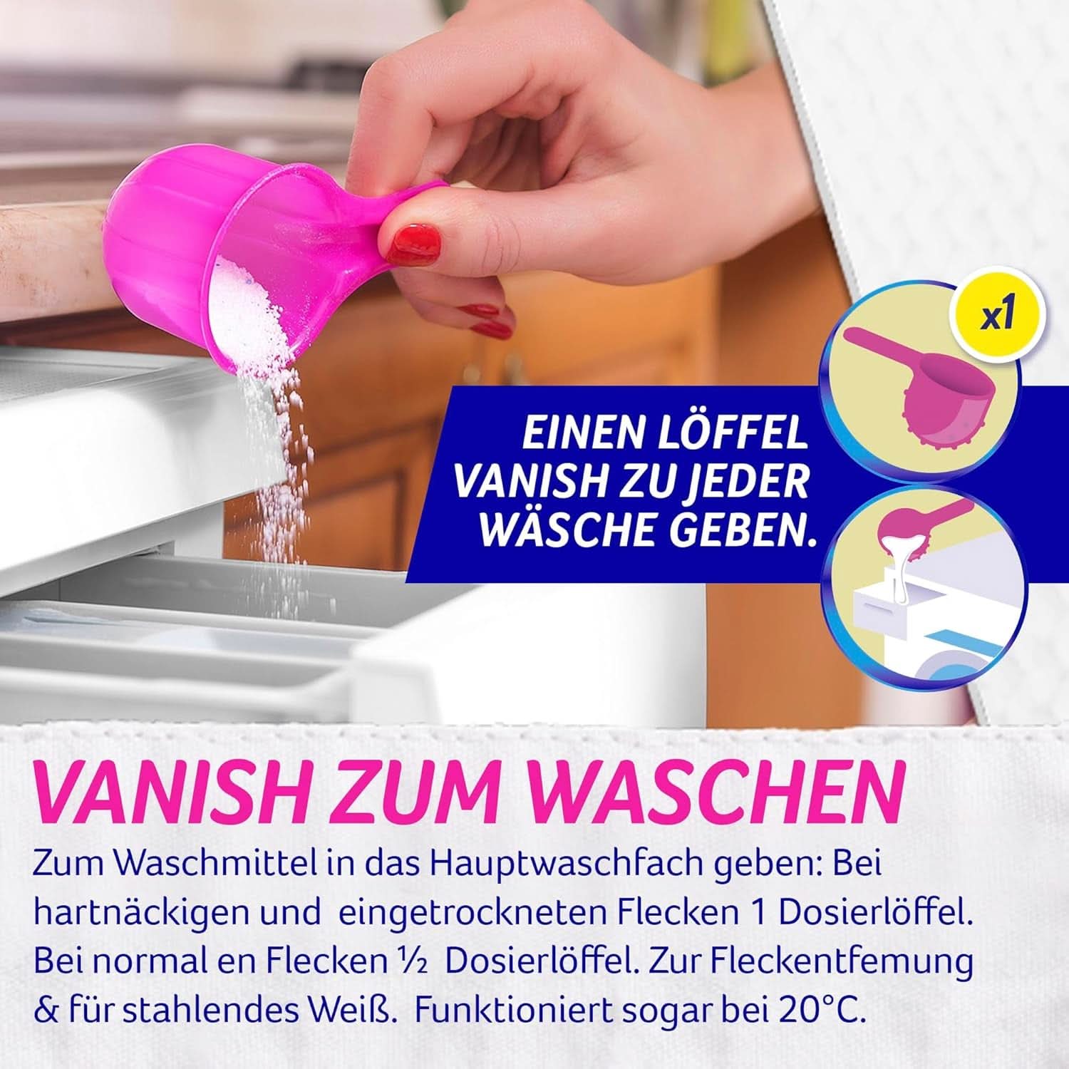 Vanish Oxi Action Powerwhite Pulver – 1 x 1,125 kg – Fleckenentferner und Wäscheverbesserungspulver ohne Chlor – für weiße Wäsche. Waschmittel Naty Shop