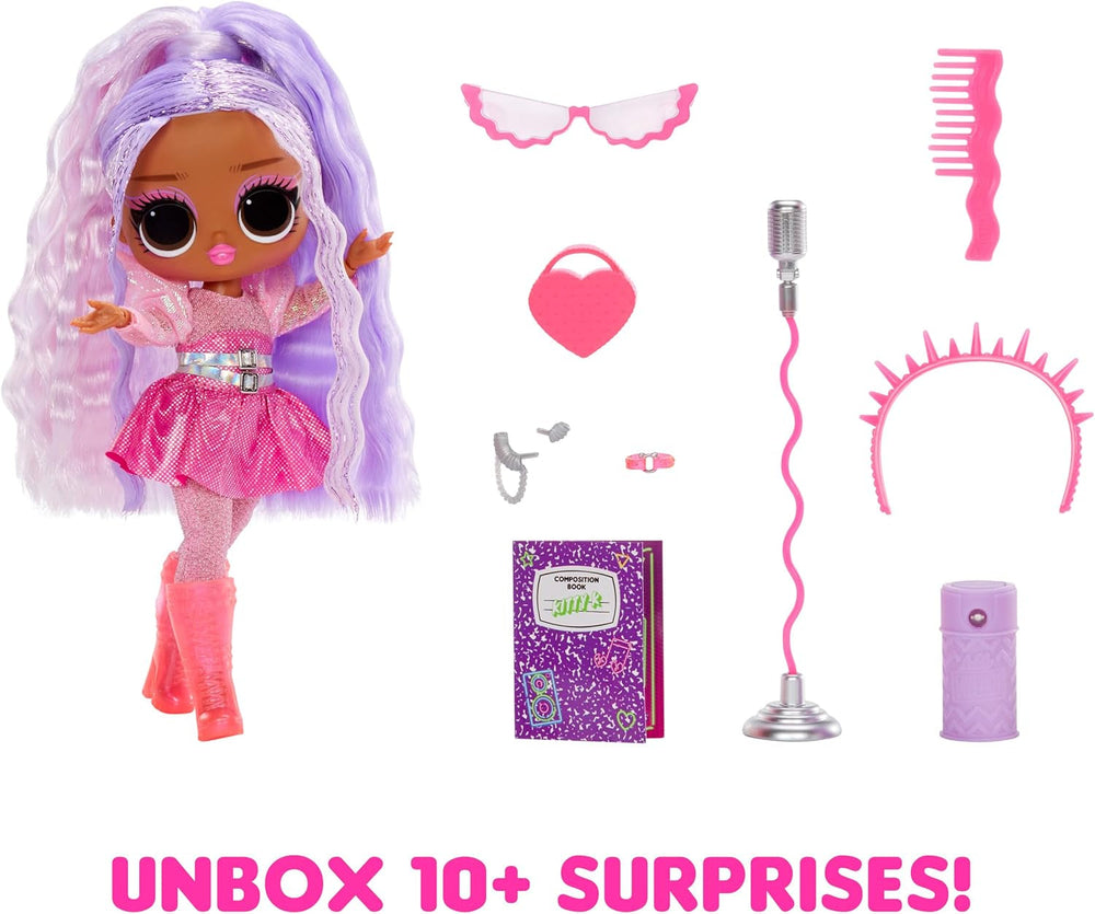 L.O.L. Surprise! Tweens Neon Pop Stars - Kitty K - 1 Modepuppe mit Backlight Surprises und 10+ Pop Star Fashions und Accessoires Inklusive Retro Mikro-Ständer, Geschenk für Kinder ab 4