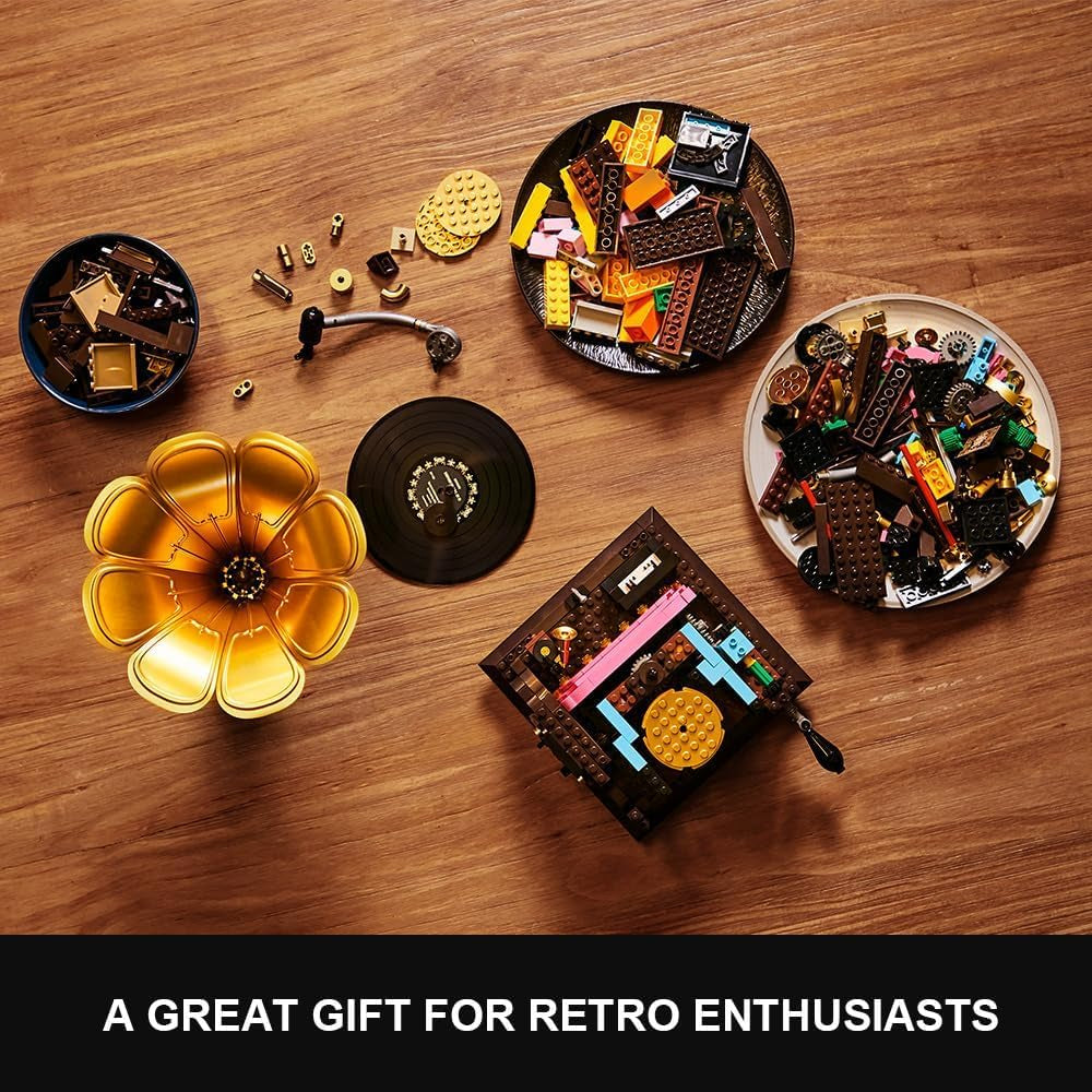 PANTASY Retro-Phonograph-Bausatz, Grammophon-Musikbox-Baukasten, Vintage-Musikspieler-Baustein-Set, Grammophon-Bausteinmodell-Set