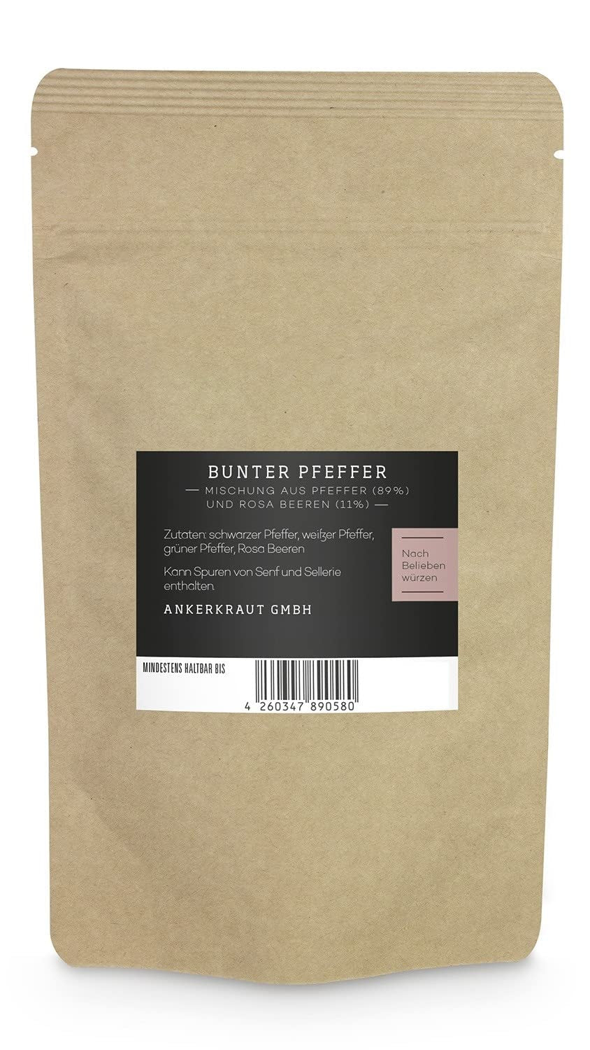Ankerkraut Bunter Pfeffer, ganze Pfefferkörner für die Pfeffermühle, 150g im Beutel