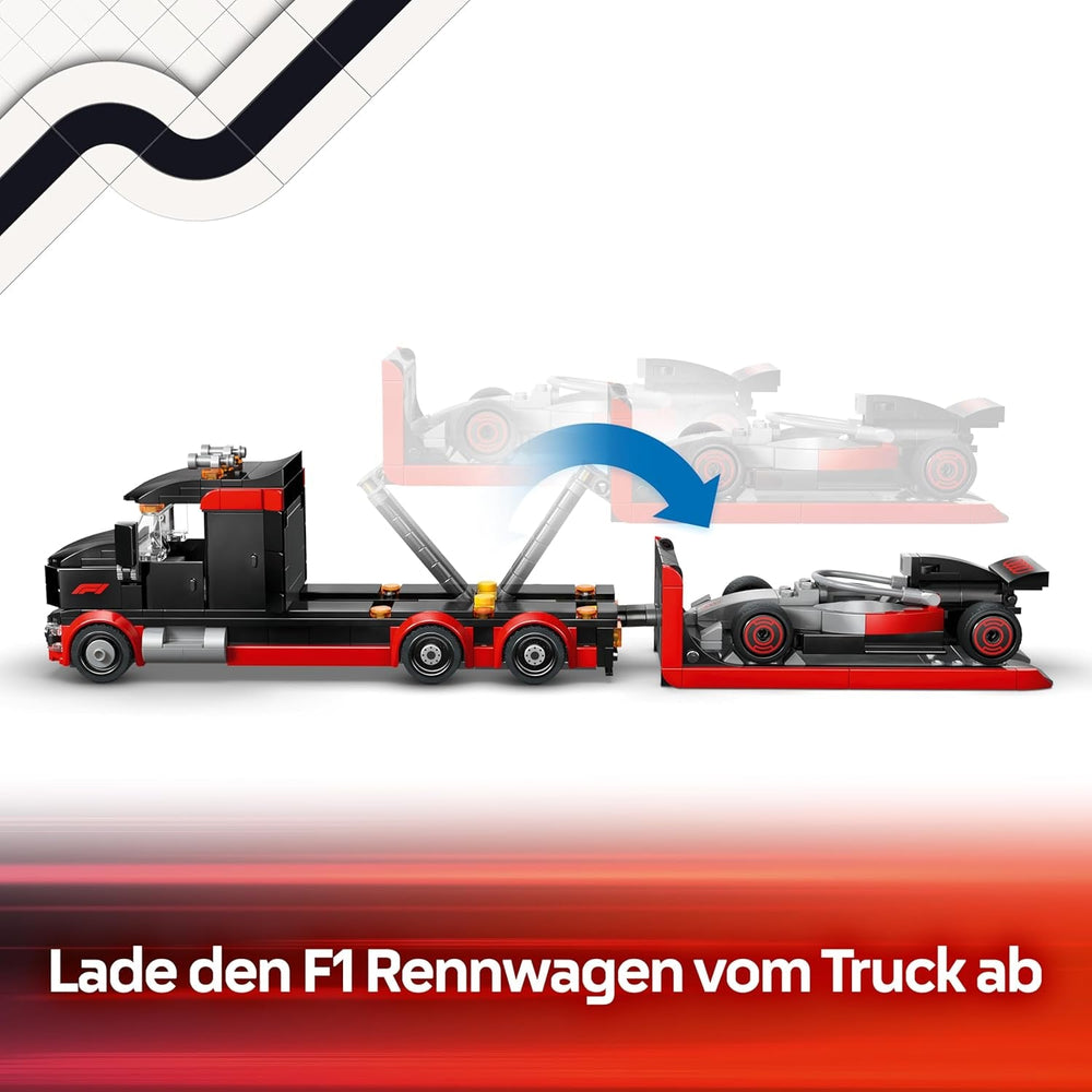LEGO City F1 Truck mit Audi F1 Rennwagen - Spielzeug Modellbau mit 3 Minifiguren und Fahrzeug Hebefunktion - Geschenkidee für Jungen ab 7 Jahren und Motorsportfans - 60493