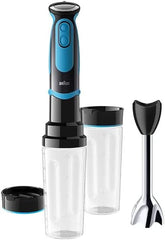 Braun MQ 5252 Stabmixer – Multiquick 5 Vario Fit Stabmixer mit Edelstahl-Mixbasis und Blend & Go-Aufsatz für Smoothies unterwegs, 750–1000 Watt Mutter und Kind Naty Shop Schwarz/Blau Blend Go Zubehör