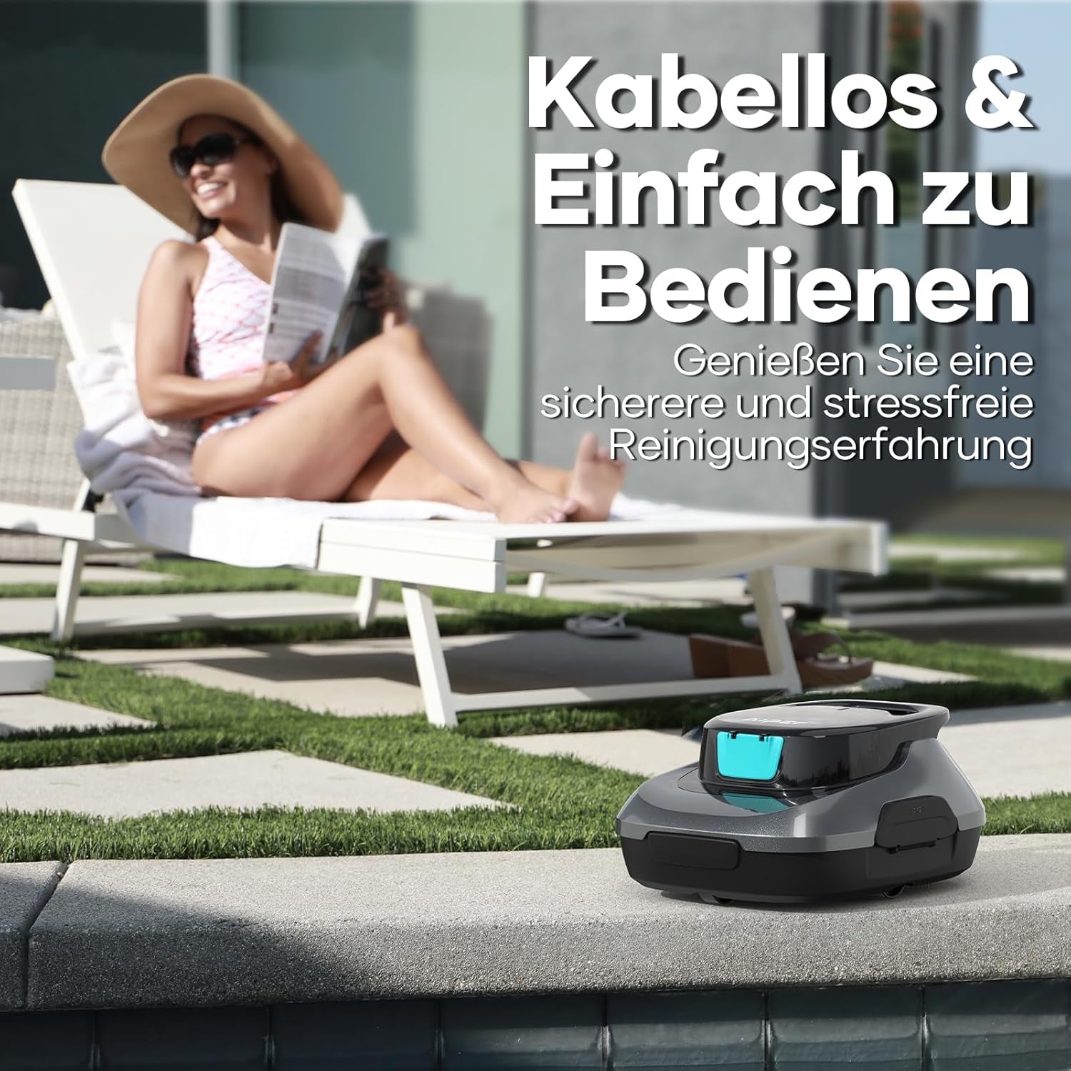 Robot de piscină AIPER Scuba SE, curățitor de piscină fără fir cu baterie, timp de curățare de 90 de minute, curățare automată cu funcție de auto-parcare, curățitor de piscină ușor, ideal pentru piscine cu fund plat