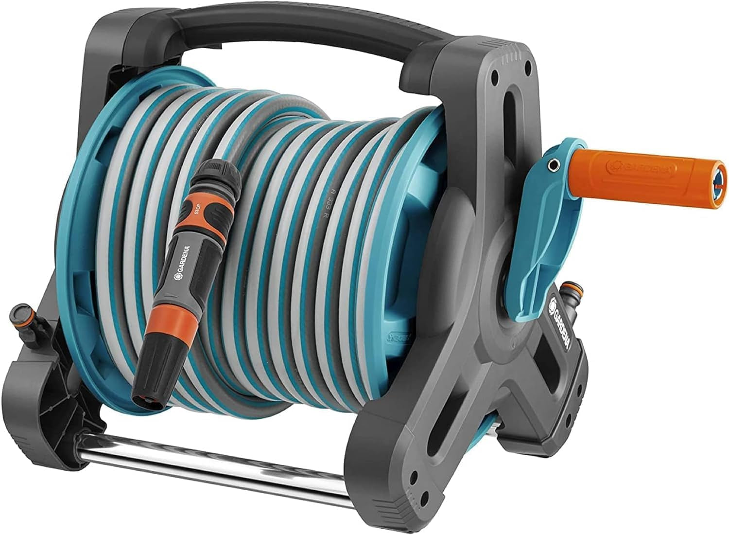 Set rolă furtun Gardena Classic de perete 50: Rolă furtun mobilă, economisitoare de spațiu, montabilă pe perete și detașabilă oricând, cu furtun de 20 m, duză de pulverizare și piese de sistem (8009-20)