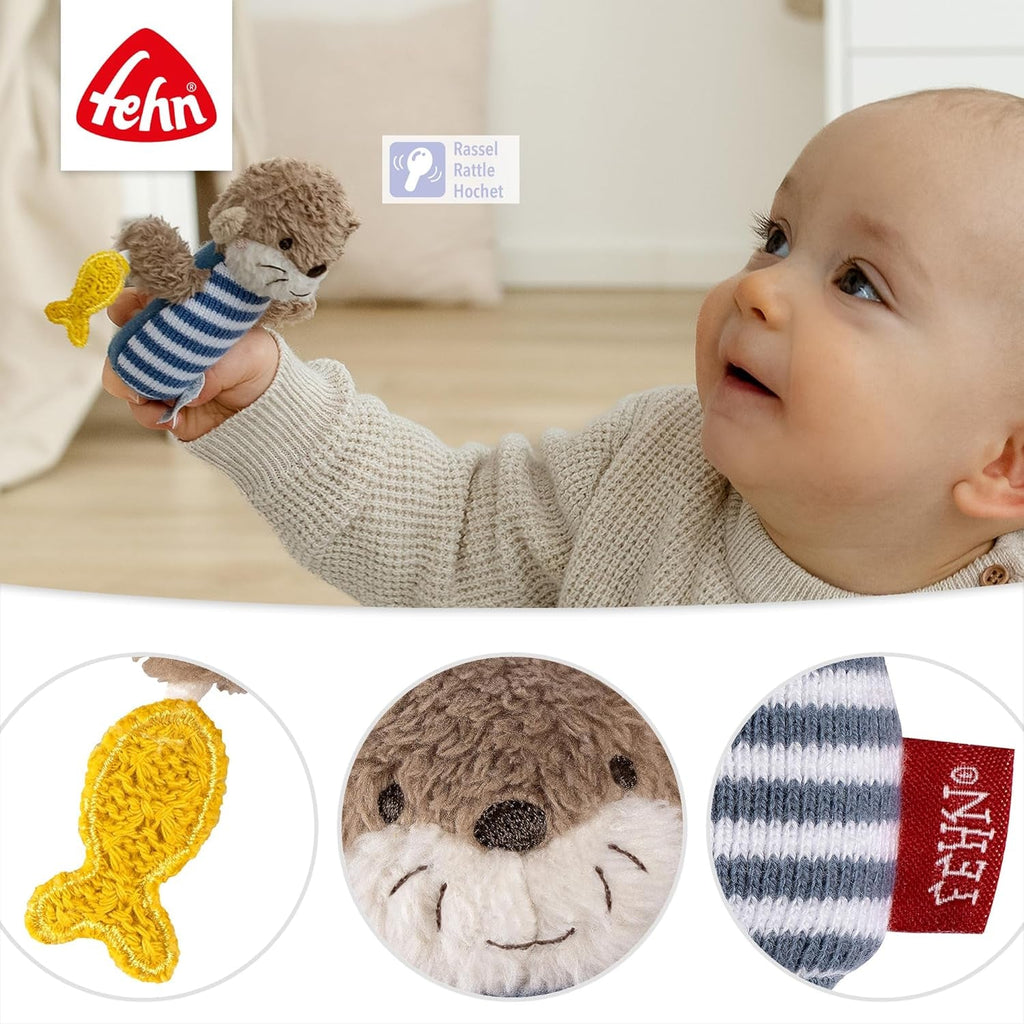 Fehn mini rattle otter - mini jucărie de prins pentru zornăit, pipăit și joacă cu un animal din țesătură moale și drăgălașă - un companion loial pentru bebeluși și copii mici cu vârsta de 0+ luni Jucarii Bebe Naty Shop