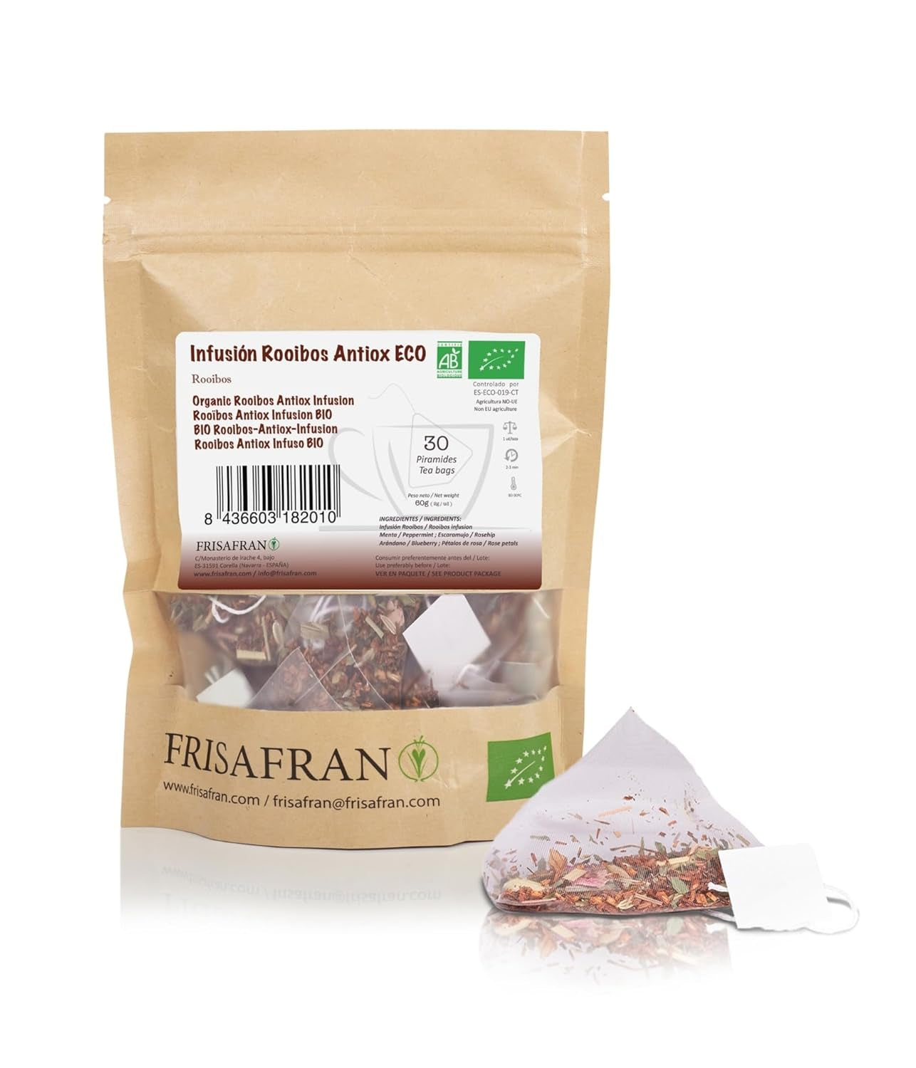 FRISAFRAN | Ceai verde organic Mint Gunpowder în piramide 30 unități | 60G | Antioxidant | Ceai verde japonez | Digestiv | Băutură răcoritoare | Infuzie de mentă | Ceai pur | Frunze de mentă | Cald-rece